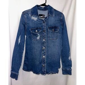 KUT from the Kloth Denim Distressed Long Sleeve Button Down Jacket‎ Medium